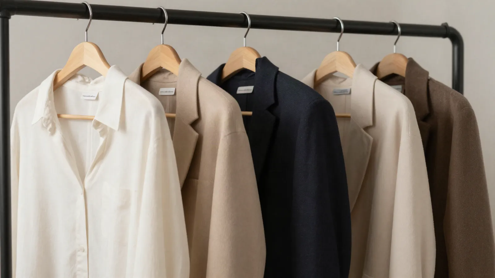 Dressing capsule féminin organisé sur un portant